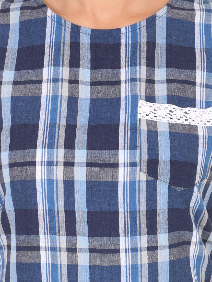 lace detail checkered top with shorts set - 13656605 - Zoom Image - 4