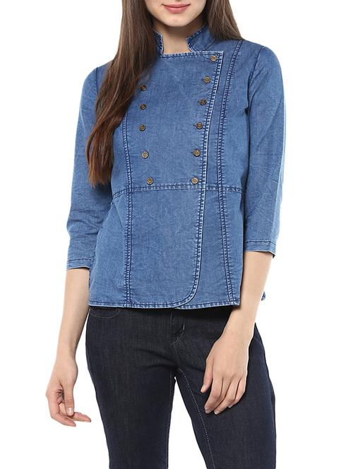 double breasted denim top - 13671650 - Standard Image - 1