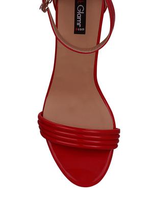 red faux leather ankle strap sandals - 13686746 - Standard Image - 4