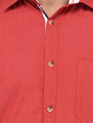 red cotton casual shirt - 13733526 - Standard Image - 4