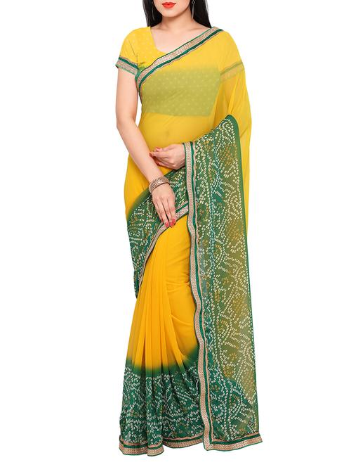 Yellow Georgette Printed Bandhani Saree with blouse - 13744582 - Standard Image - 1