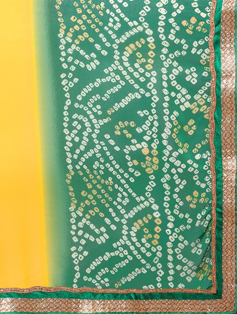 Yellow Georgette Printed Bandhani Saree with blouse - 13744582 - Zoom Image - 4