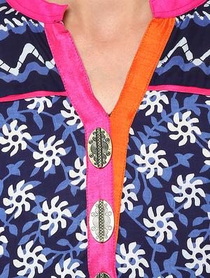 blue cotton printed straight kurta - 13750806 - Standard Image - 4
