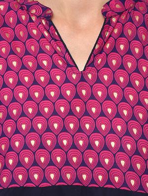 blue cotton printed a-line kurta - 13750811 - Standard Image - 4