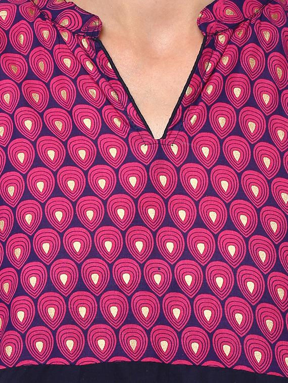 blue cotton printed a-line kurta - 13750811 - Zoom Image - 4