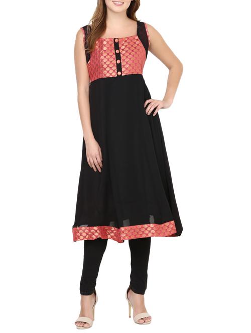 brocade yoke flared kurta - 13762489 - Very Small Image - 1
