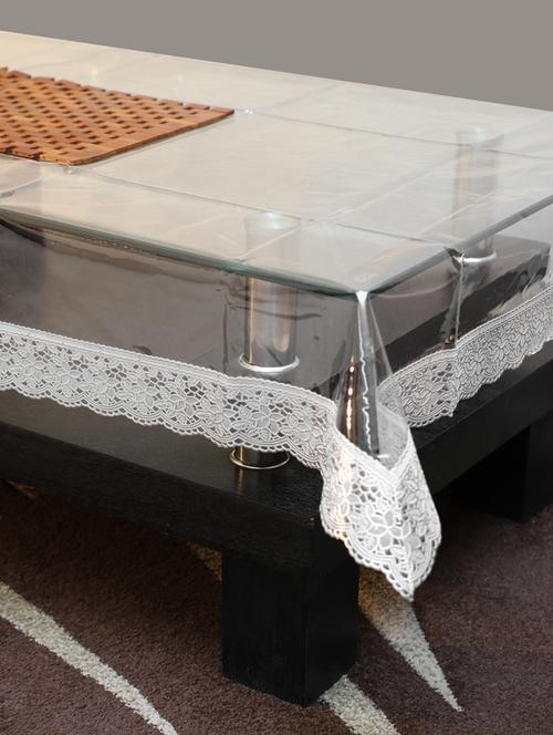stitchnest clear 8 seater table cover with 3 inch silver lace - 13764638 - Standard Image - 1
