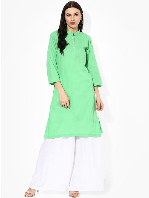 green cotton solid straight kurta - 13807630 - Standard Image - 1