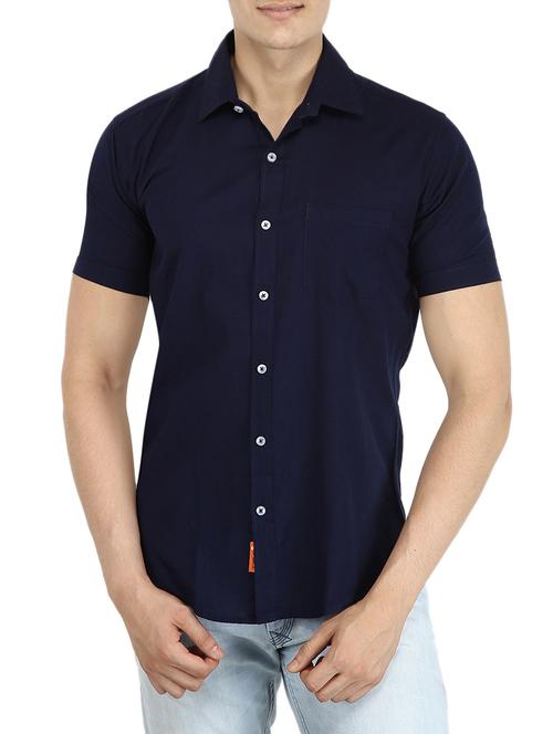 navy blue linen casual shirt - 13833869 - Standard Image - 1
