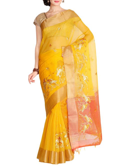 The Chennai Silks yellow jacquard saree with blouse - 13845748 - Very Small Image - 1