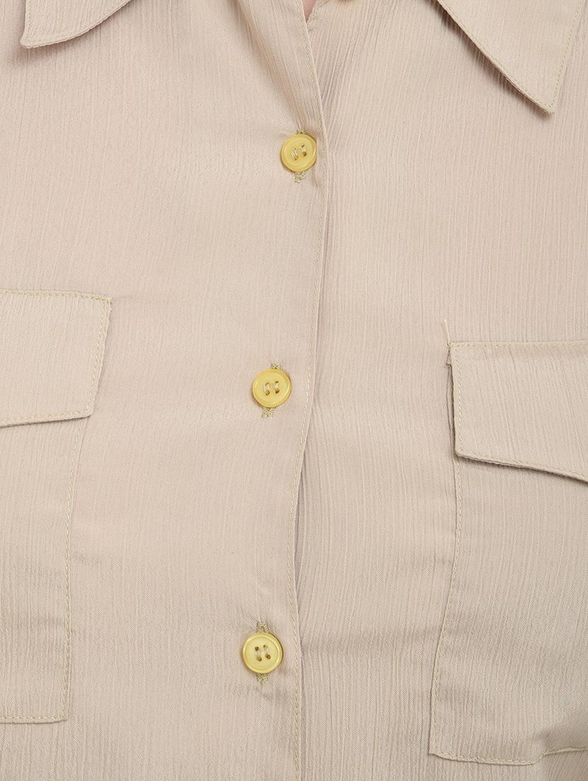 solid beige casual shirt - 13848017 - Zoom Image - 4