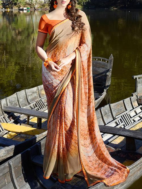 orange georgette printed saree with blouse - 13848073 - Standard Image - 1
