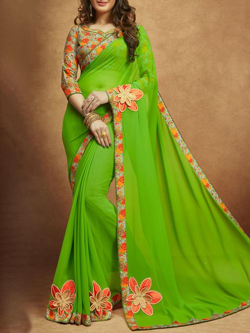 Floral embroidered saree with blouse - 13848247 - Standard Image - 1
