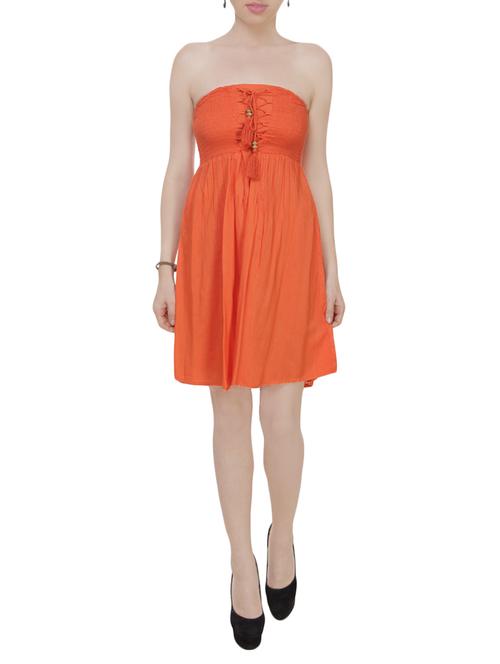 orange viscose off shoulder dress - 13855431 - Standard Image - 1