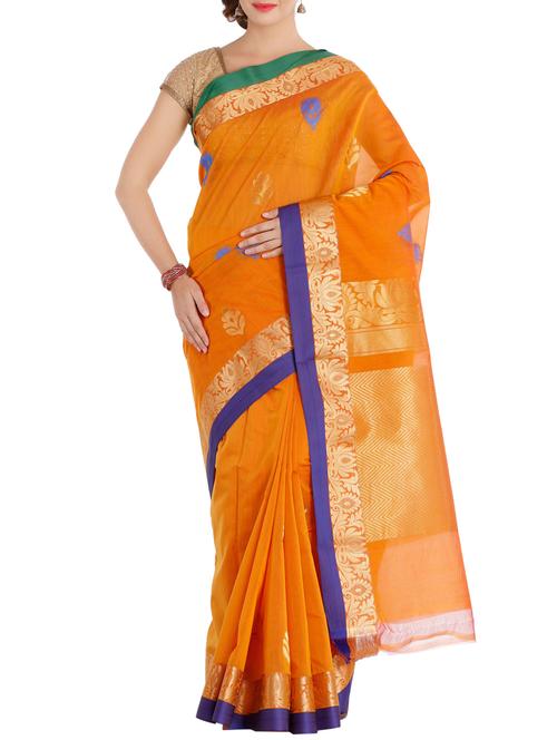 yellow cotton silk woven saree with blouse - 13873847 - Very Small Image - 1