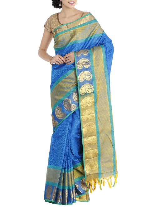blue silk woven saree with blouse - 13873906 - Standard Image - 1