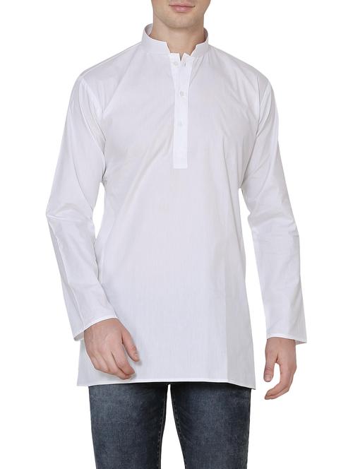 solid white cotton kurta - 13882663 - Standard Image - 1