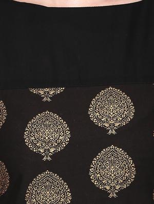 black cotton printed straight kurta - 13885098 - Standard Image - 4