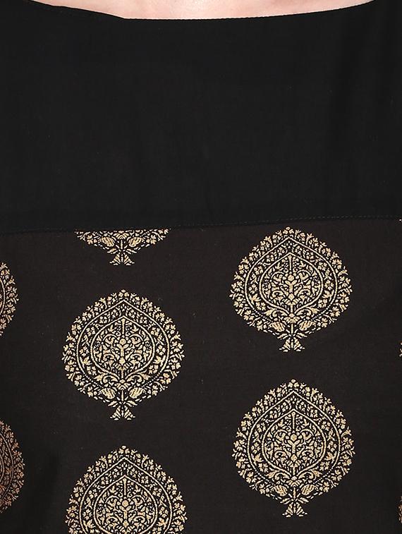 black cotton printed straight kurta - 13885098 - Zoom Image - 4