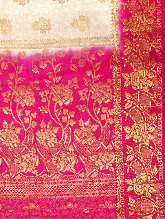 cream silk kanjivaram saree with blouse - 13885694 - Zoom Image - 4