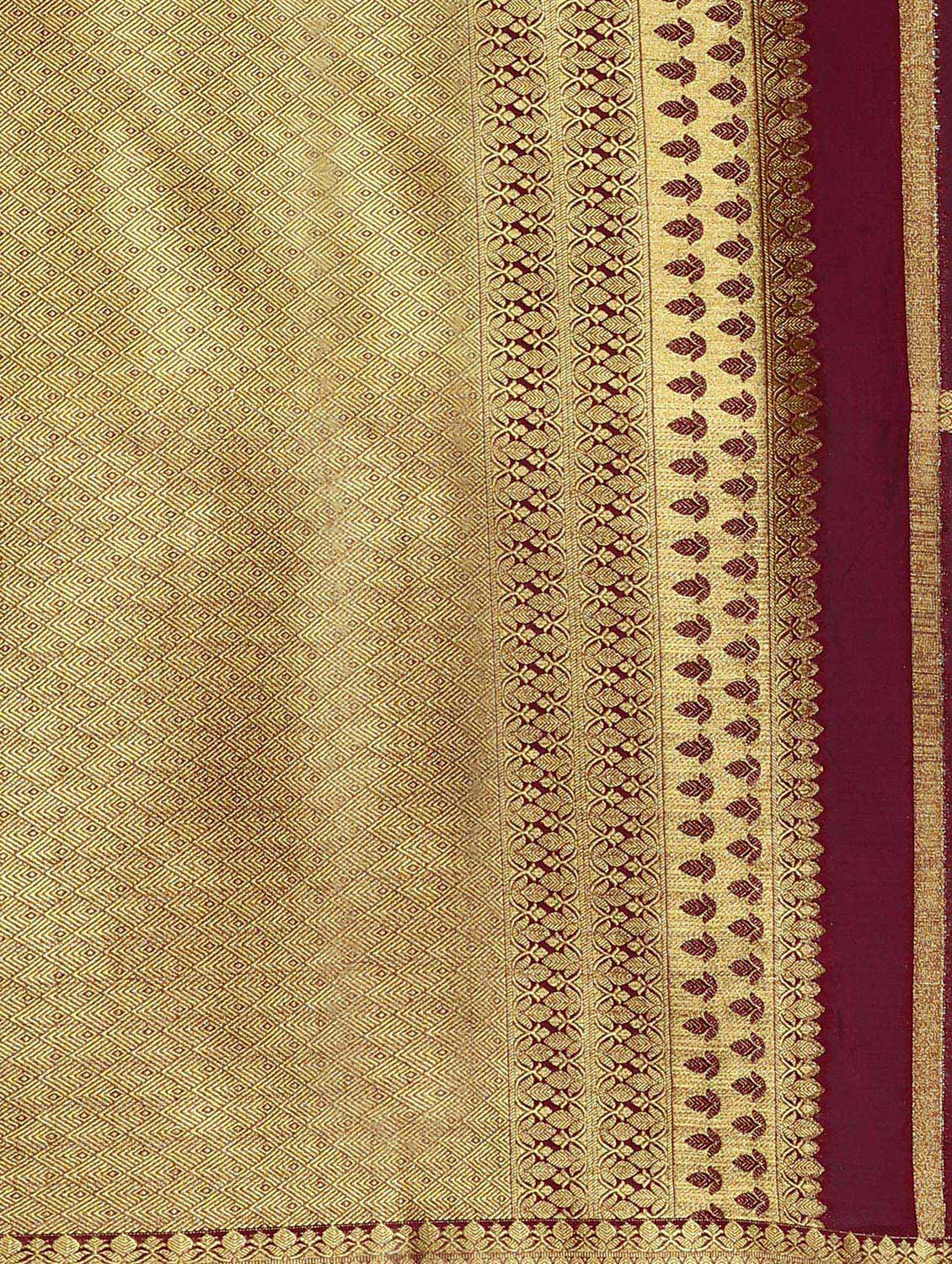 maroon kanjivaram saree with blouse - 13885743 - Zoom Image - 4