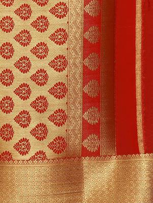 yellow crepe kanjivaram saree with blouse - 13885784 - Standard Image - 4