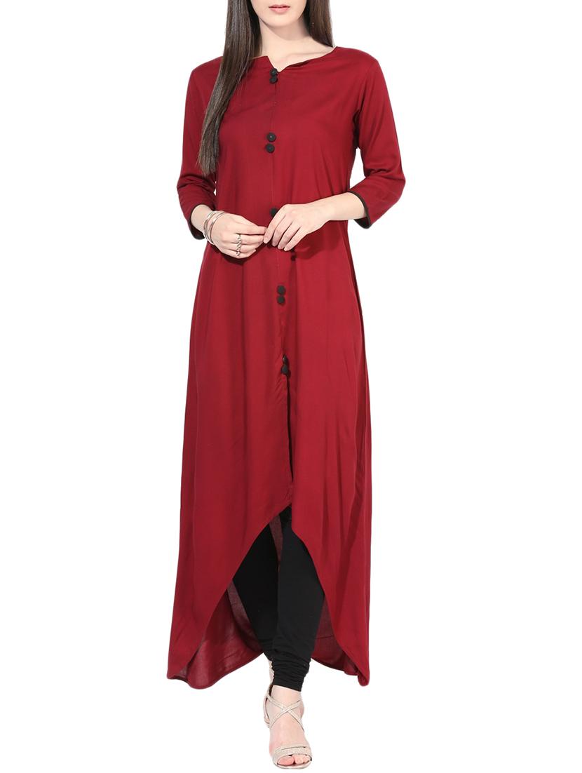 Maroon Rayon Highlow Kurta - By