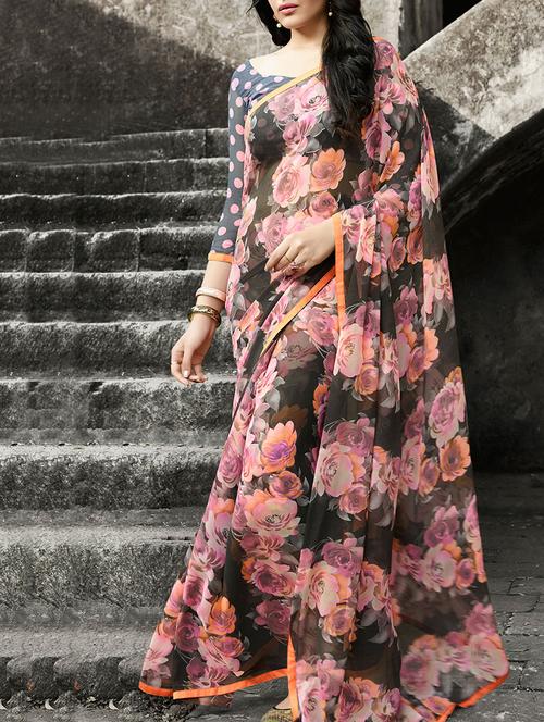 multicolor georgette printed saree with blouse - 13898412 - Standard Image - 1