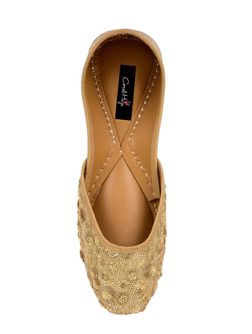 coral haze gold sequins & zari handembroidered fashionable juttis - 13899028 - Zoom Image - 4
