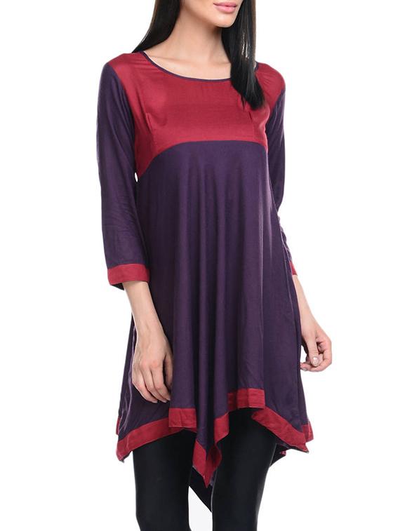 Maroon & Purple Rayon Asymmetric Kurta - By