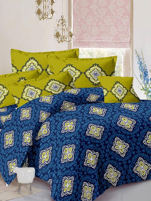 welhouse blue super soft cotton double bed sheet with 2 contrast pillow covers - 13935617 - Standard Image - 1
