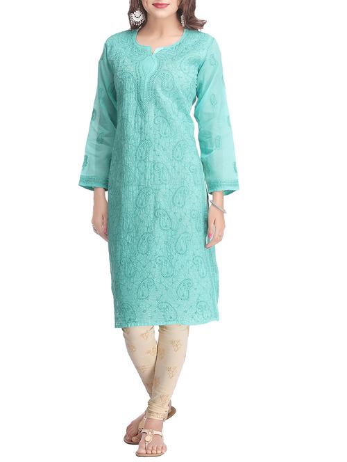 ada blue cotton straight kurta - 13941951 - Very Small Image - 1