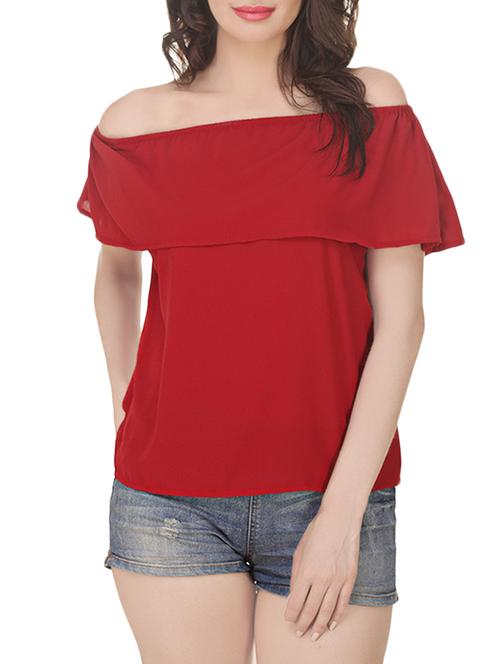 solid maroon off shoulder ruffle top - 13942176 - Standard Image - 1