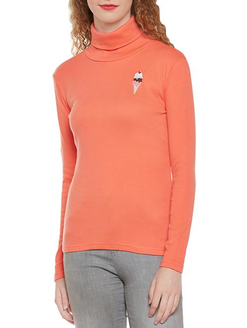 embroidered patch turtle neck top - 13949982 - Standard Image - 1