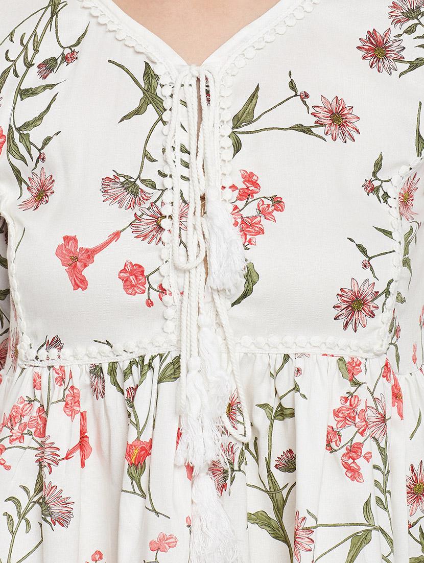 tassel tie neck floral top - 13960025 - Zoom Image - 4