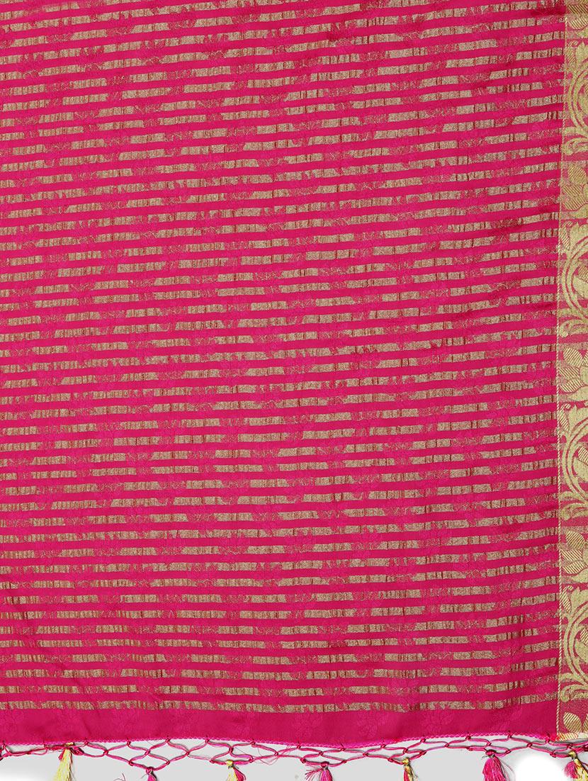 pink crepe bordered saree with blouse - 13982871 - Zoom Image - 4