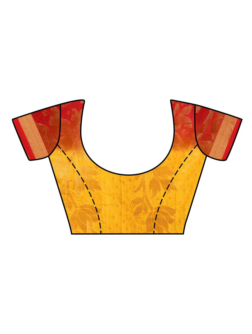 yellow art silk kanjivaram saree with blouse - 13982937 - Zoom Image - 4