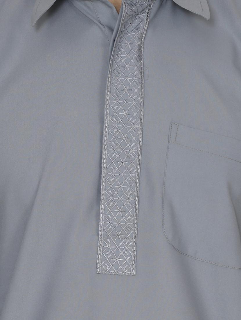 grey cotton kurta pyjama set - 13990017 - Zoom Image - 4