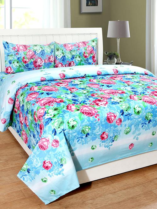 140 TC Polycotton Double Bed Sheet with 2 Pillow Covers - 13993070 - Very Small Image - 1
