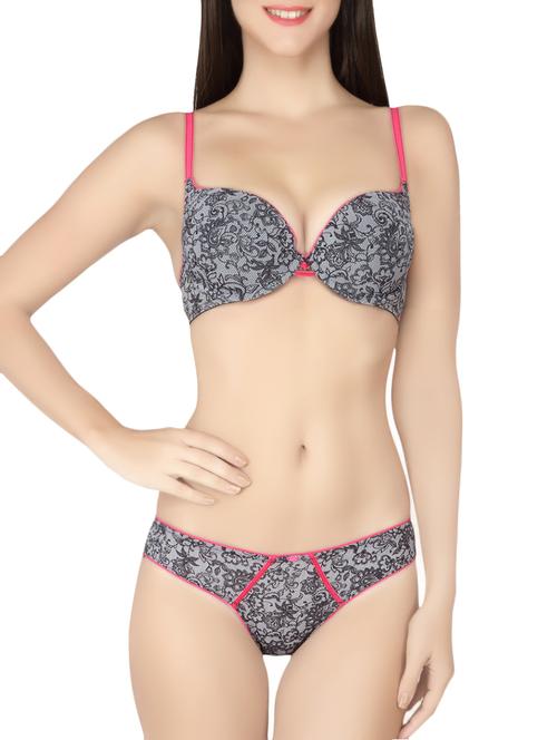 floral print grey bra and panty set - 13996727 - Standard Image - 1