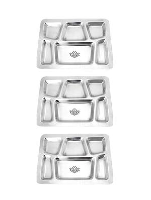 Pure Stainless Steel 6 in 1 Compartment Plate Thali Bhojan Thali Set of 3 - 13999481 - Standard Image - 4