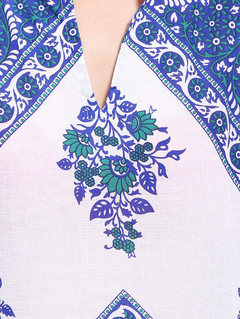 blue cotton straight kurta - 14040387 - Zoom Image - 4