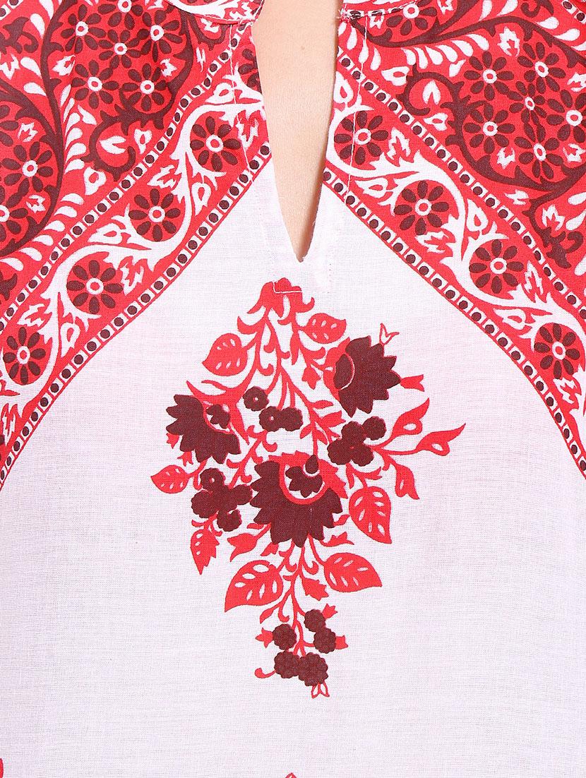 red cotton straight kurta - 14040389 - Zoom Image - 4
