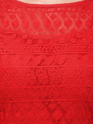 red net party semi-stitched gown - 14043326 - Standard Image - 4