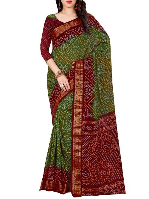 green art silk bandhani saree with blouse - 14065613 - Very Small Image - 1
