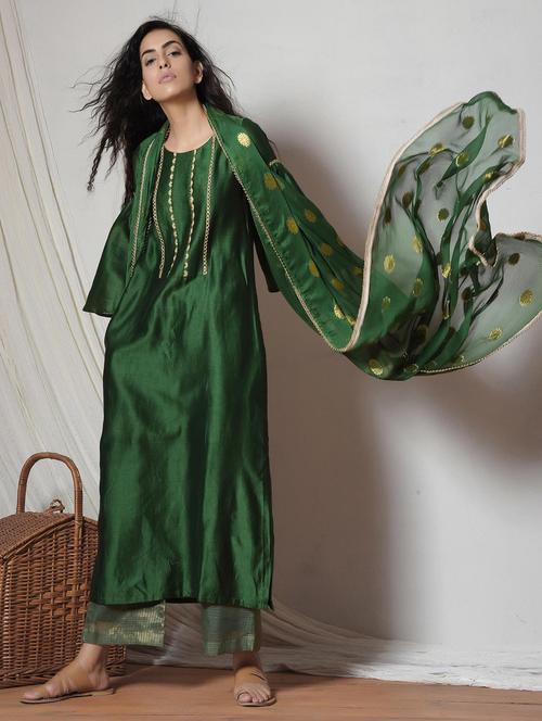 Embroidered solid palazzo suit set - 14068701 - Standard Image - 1