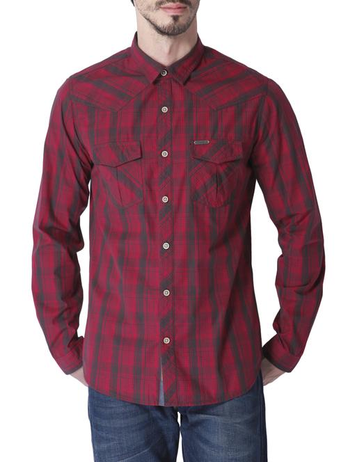 red cotton casual shirt - 14069783 - Standard Image - 1