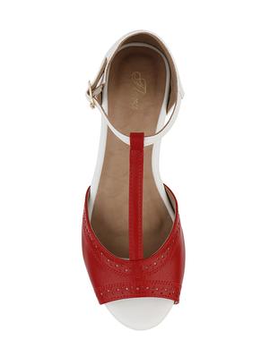 red faux leather ankle strap sandals - 14077037 - Standard Image - 4