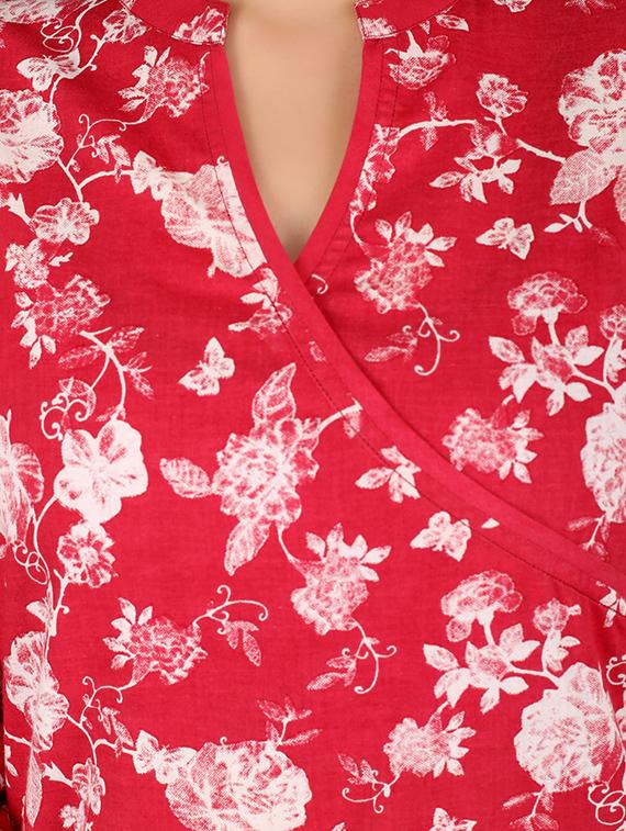 red cotton straight kurta - 14077075 - Zoom Image - 4
