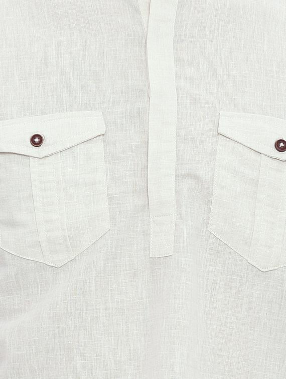 solid white cotton kurta - 14077324 - Zoom Image - 4